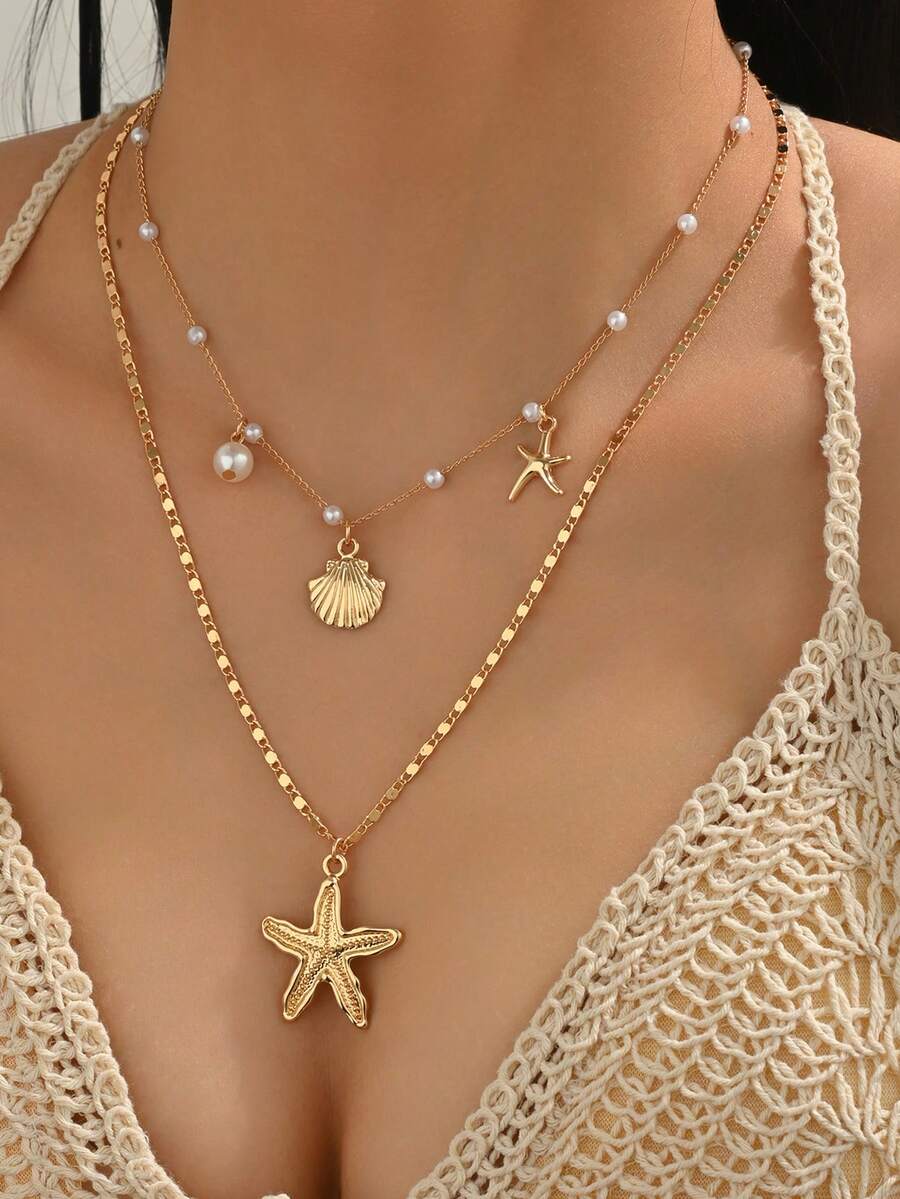 Pearl Necklace Set - 2pcs/Set Summer Fresh Faux Pearl Necklace,