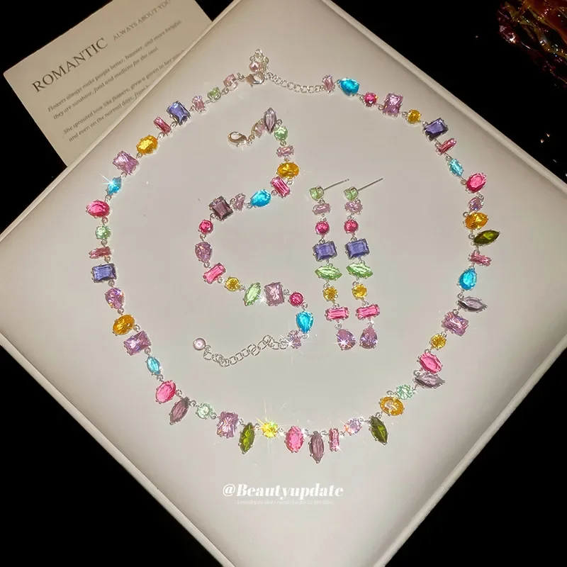 Pearl Necklace Set - 2026 Zircon Color Square Geometric Necklace