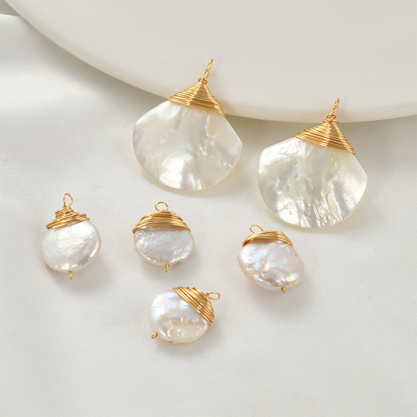 Pearl Necklace Set - 1pc Brass Charms Gold Color Wire