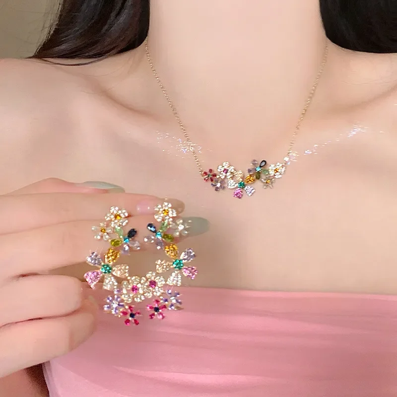 Pearl Necklace Set - 2026 Stainless Steel Diamond Flower Pendant
