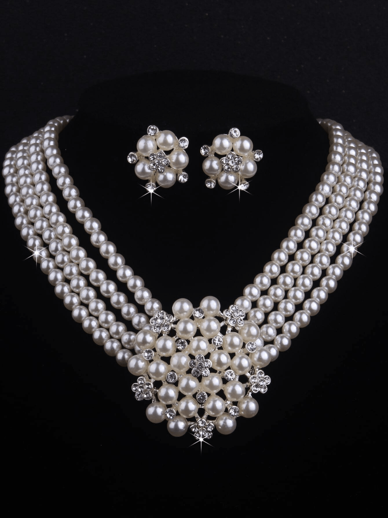 Pearl Necklace Set - 3 Pieces Faux Pearl Happiness Flower