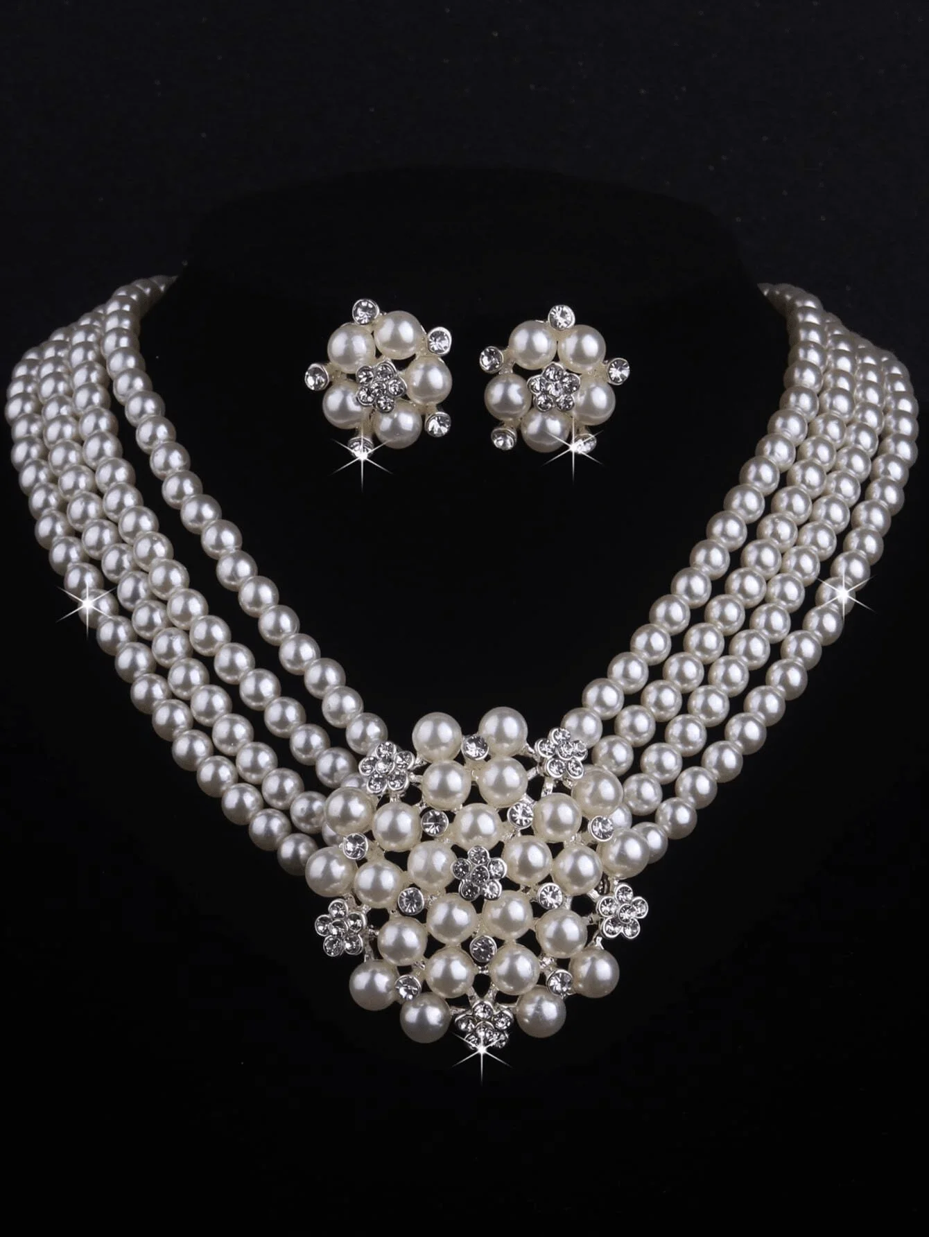 Pearl Necklace Set - 3 Pieces Faux Pearl Happiness Flower