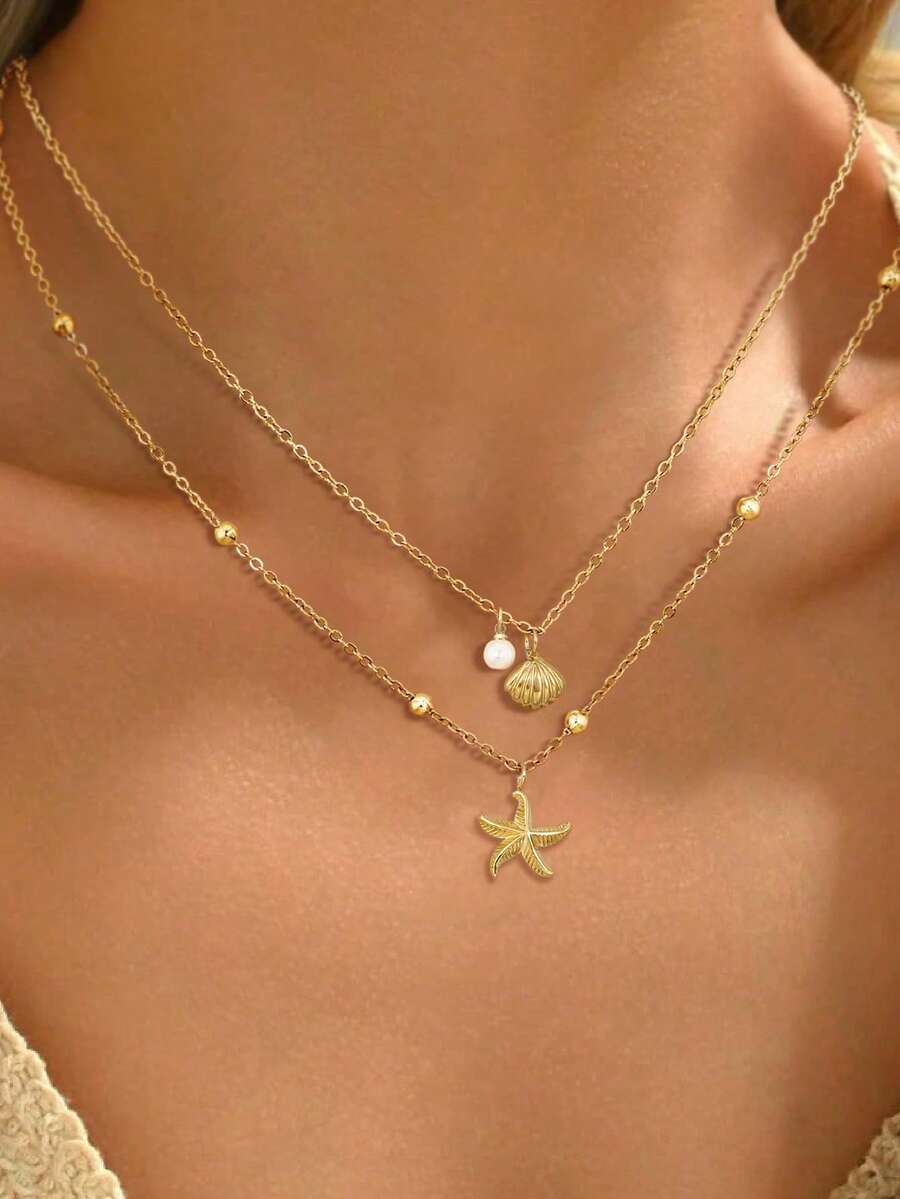2pcs Seashell Necklace Set For - مراجعة Pearl Necklace Set وسعره