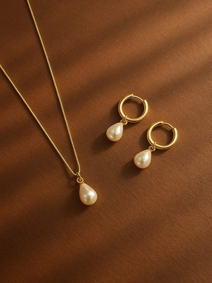 3pcs Stainless Steel Waterproo - مراجعة Pearl Necklace Set وسعره