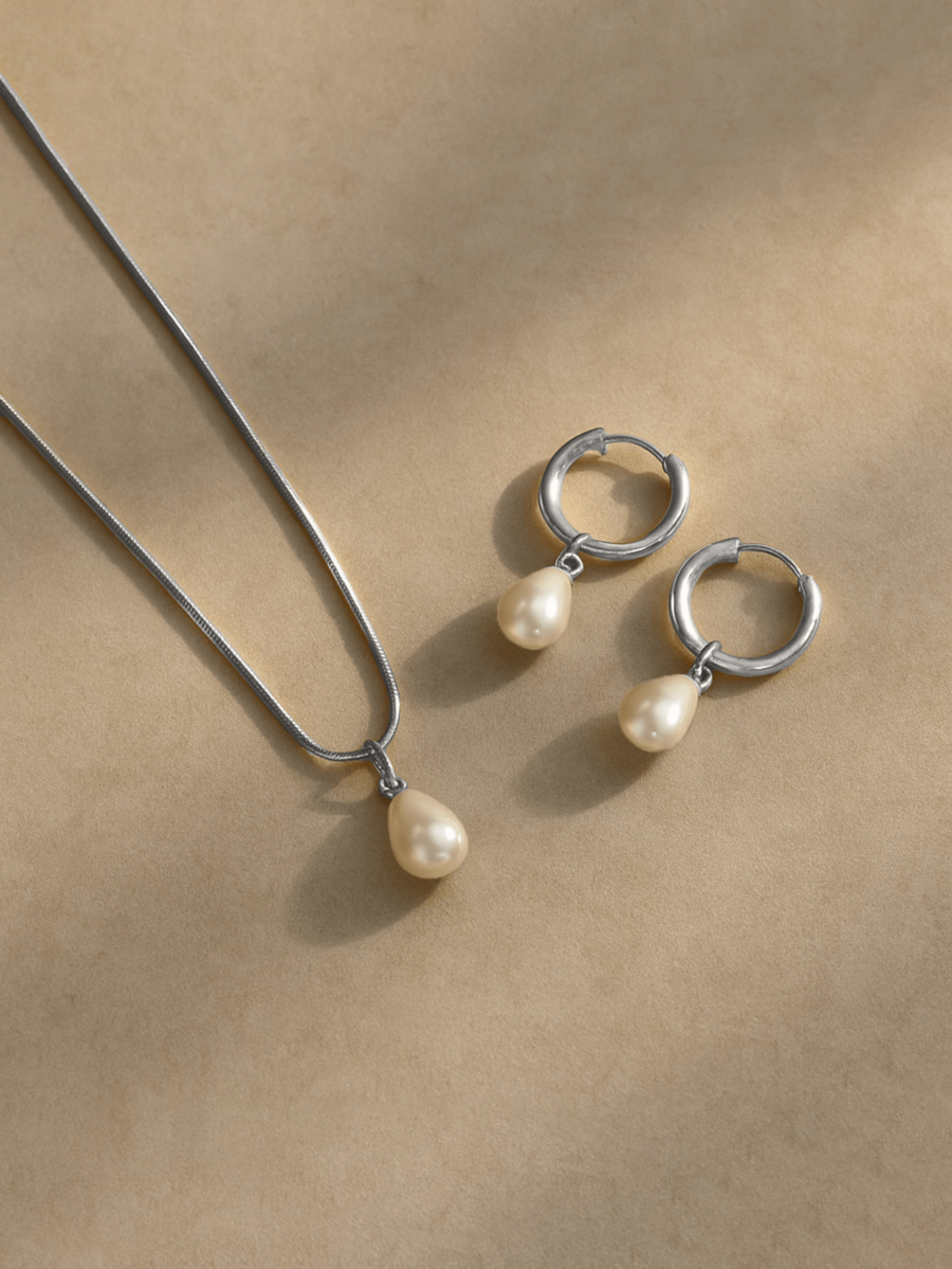 3pcs Stainless Steel Waterproo - مراجعة Pearl Necklace Set وسعره