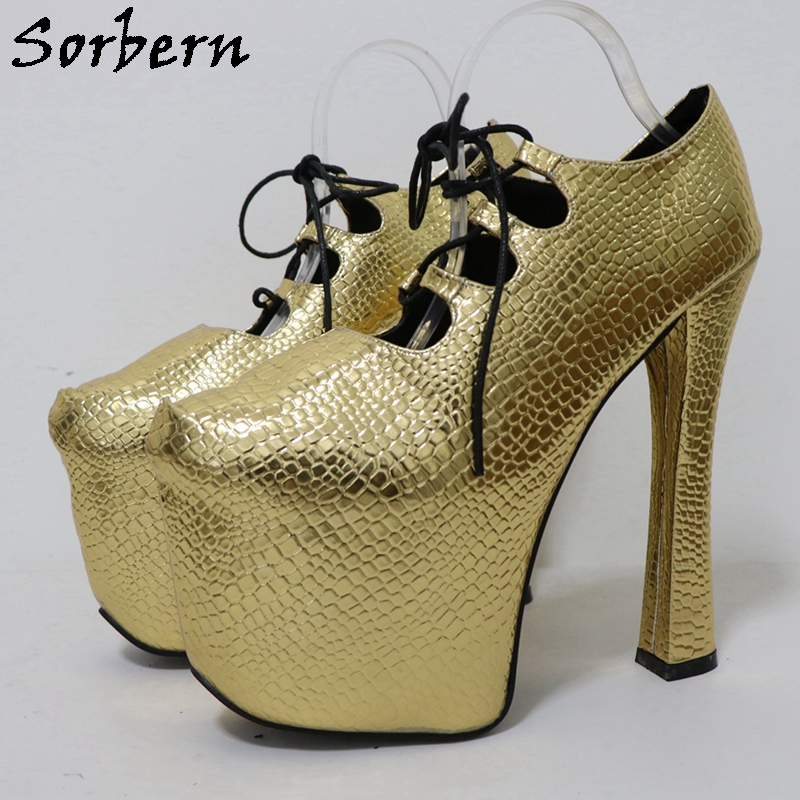 Sorbern Gold Crocodile 20Cm Pu - مراجعة Pump Heel Block وسعره