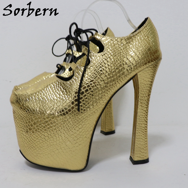 Sorbern Gold Crocodile 20Cm Pu - مراجعة Pump Heel Block وسعره