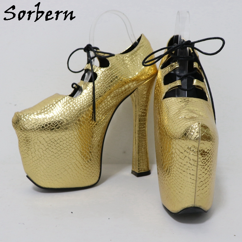 Sorbern Gold Crocodile 20Cm Pu - مراجعة Pump Heel Block وسعره