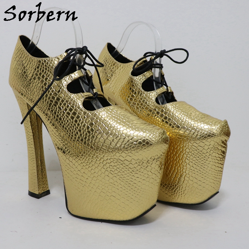 Sorbern Gold Crocodile 20Cm Pu - مراجعة Pump Heel Block وسعره
