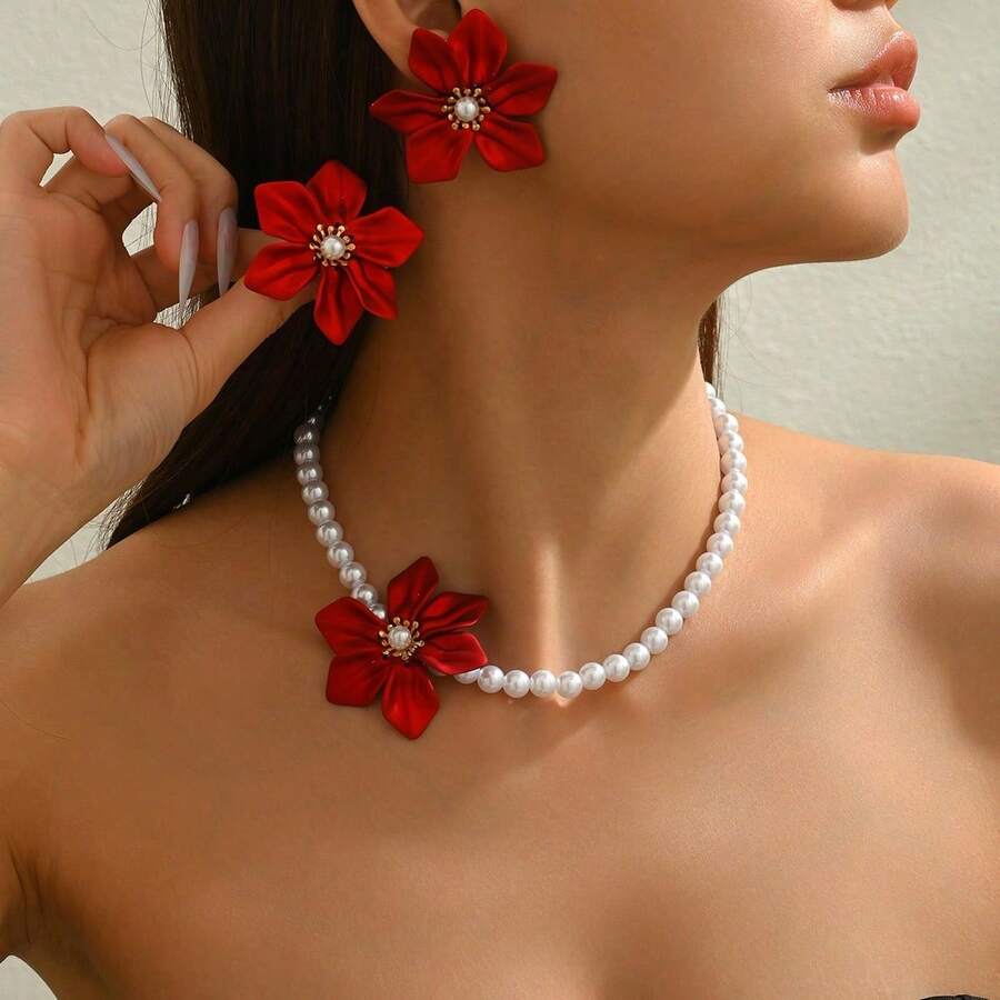 3pcs Elegant Necklace + Earrin - مراجعة Pearl Necklace Set وسعره