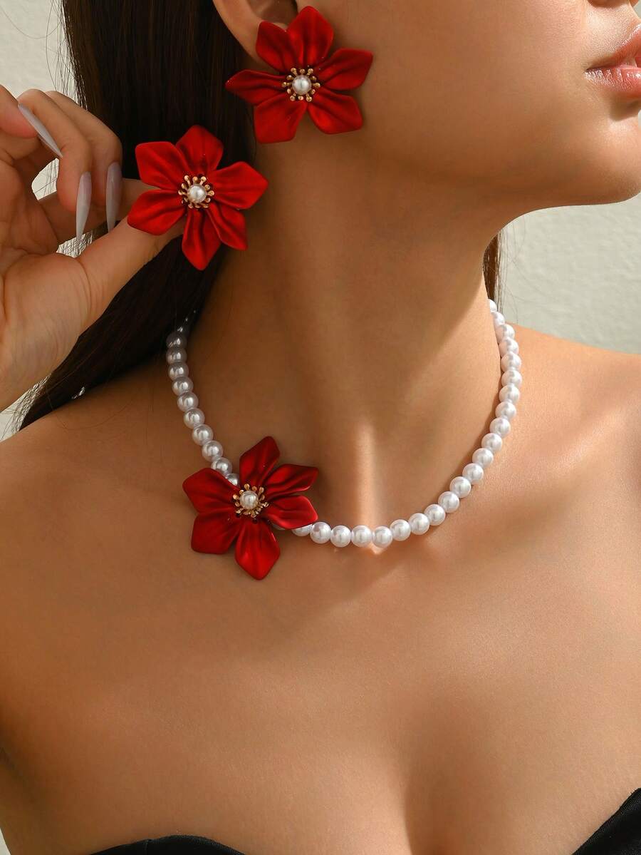 3pcs Elegant Necklace + Earrin - مراجعة Pearl Necklace Set وسعره