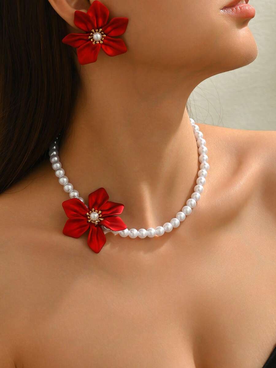 3pcs Elegant Necklace + Earrin - مراجعة Pearl Necklace Set وسعره