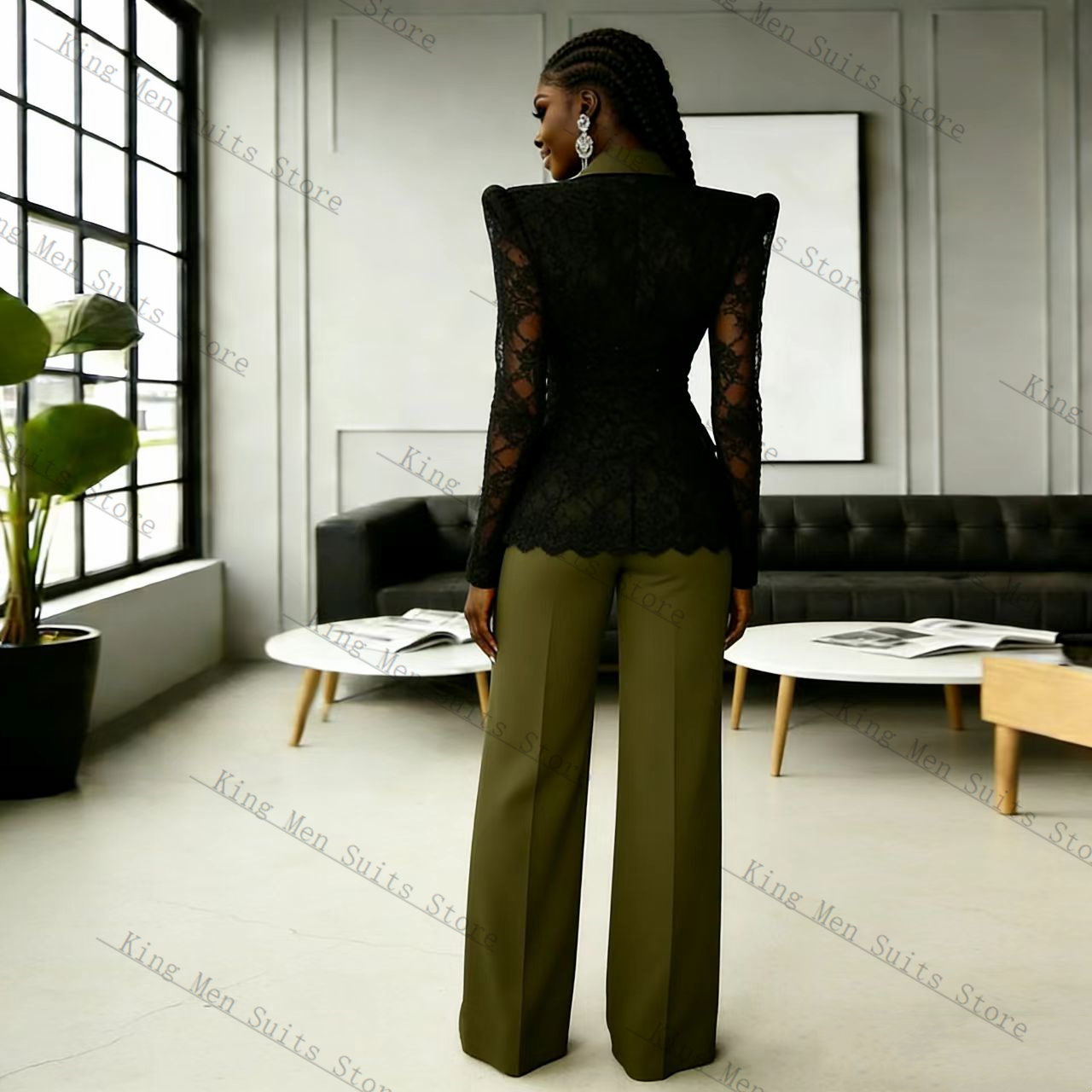 Green Black Lace Women Suit Se - مراجعة Women Formal Wear With Black Blazer وسعره
