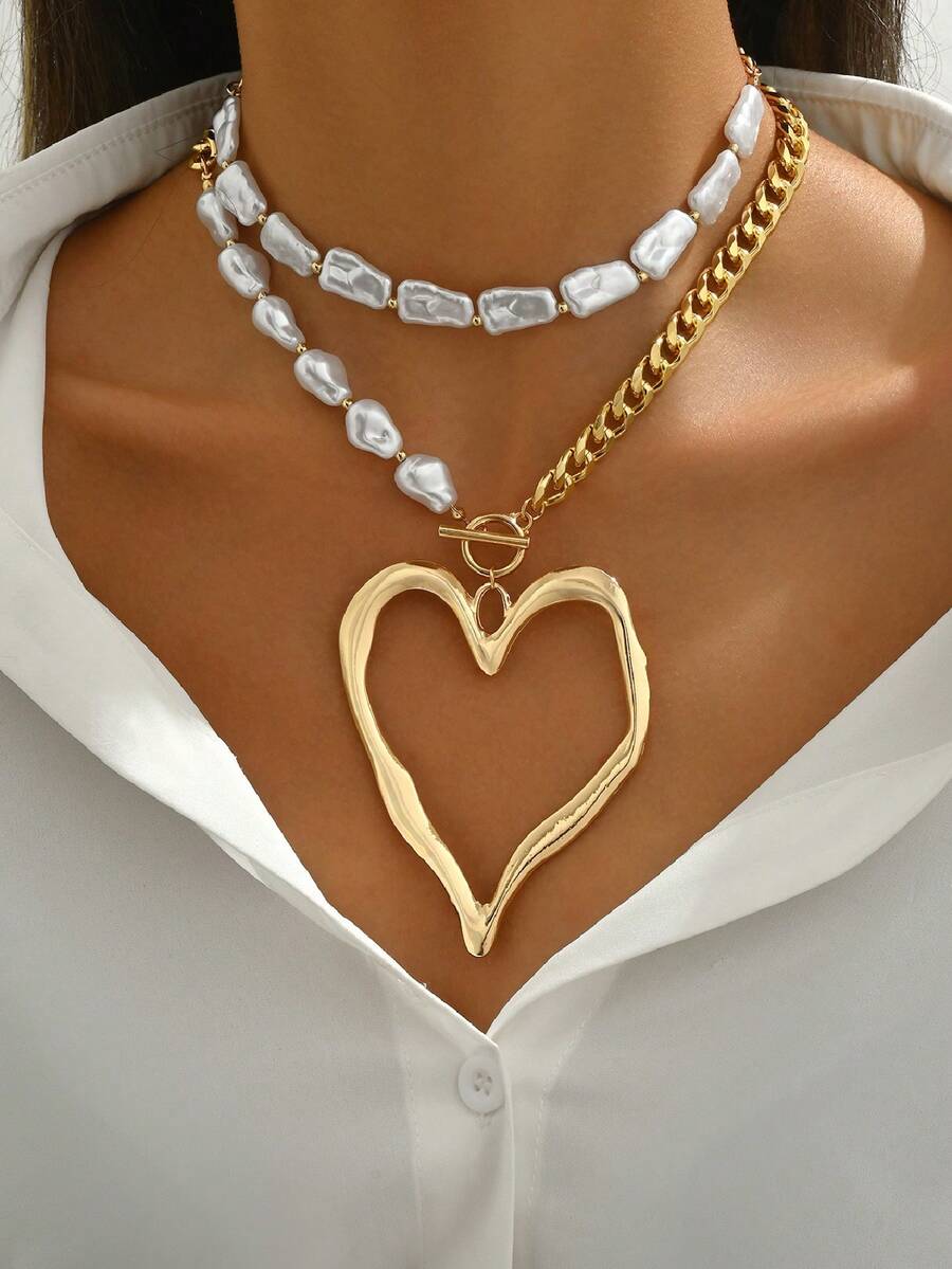 2pcs Vintage Exaggerated Metal - مراجعة Pearl Necklace Set وسعره