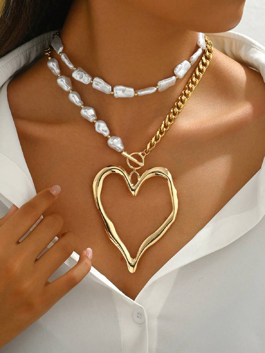2pcs Vintage Exaggerated Metal - مراجعة Pearl Necklace Set وسعره