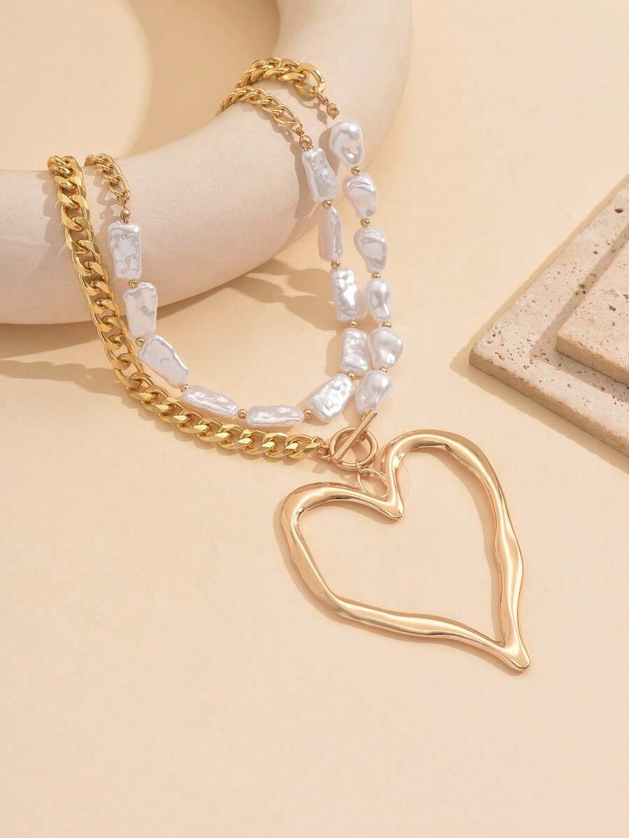 2pcs Vintage Exaggerated Metal - مراجعة Pearl Necklace Set وسعره