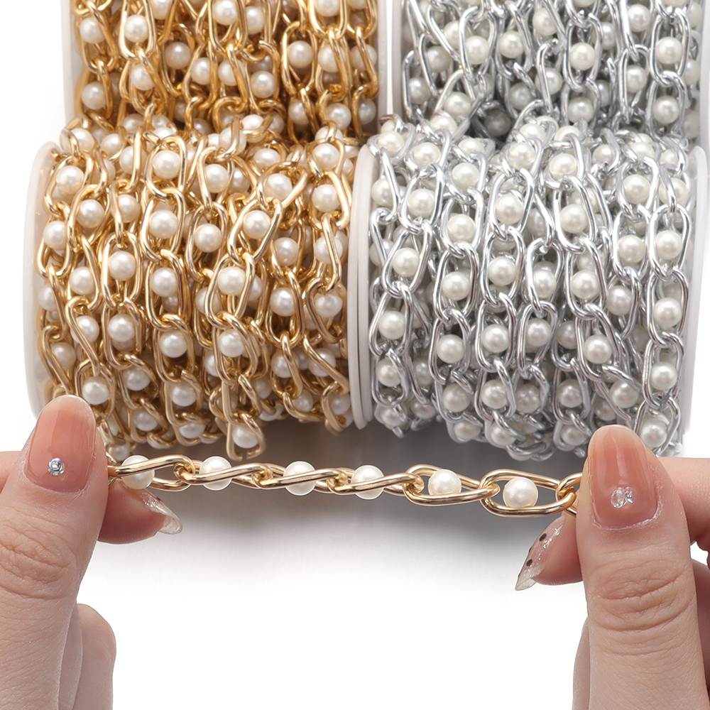 5Yards/Roll Beaded Chain Imita - مراجعة Pearl Necklace Set وسعره