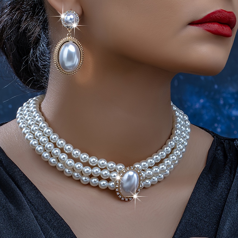 stylish Imitation Pearl neckla - مراجعة Pearl Necklace Set وسعره