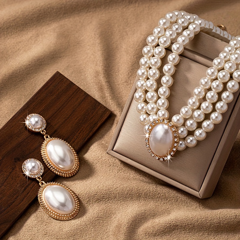 stylish Imitation Pearl neckla - مراجعة Pearl Necklace Set وسعره
