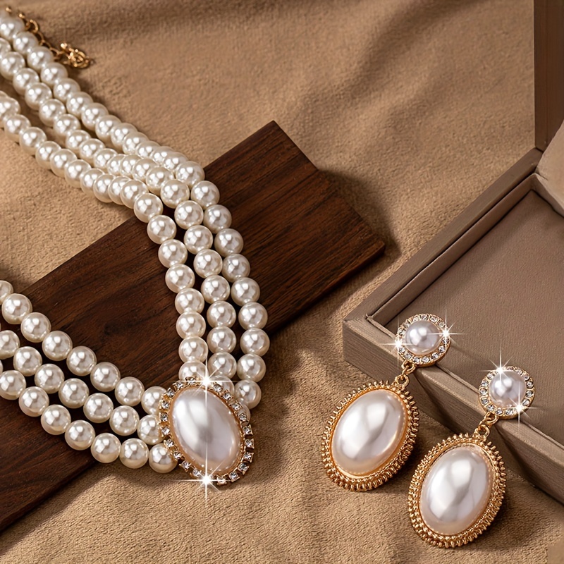 stylish Imitation Pearl neckla - مراجعة Pearl Necklace Set وسعره