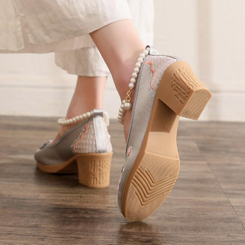 Women Vintage Pearls Ankle Str - مراجعة Pump Heel Block وسعره