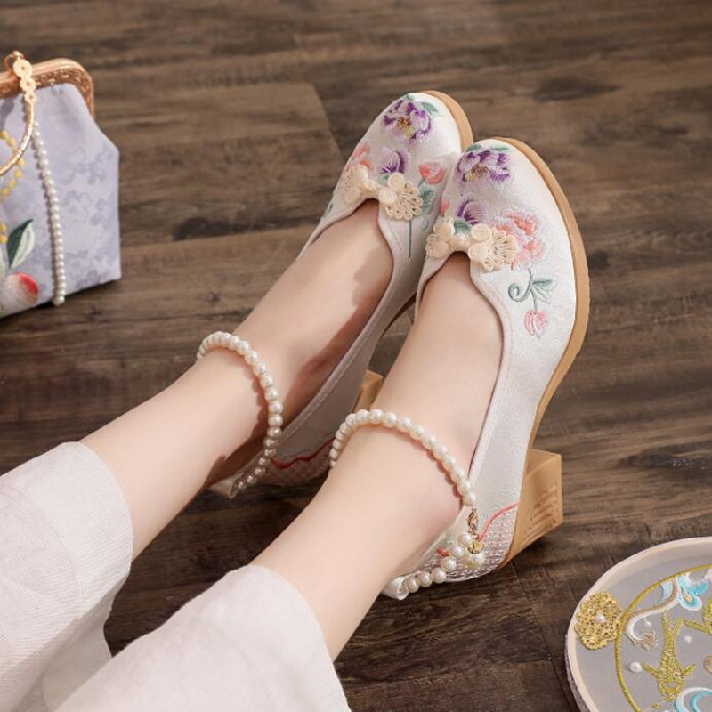 Women Vintage Pearls Ankle Str - مراجعة Pump Heel Block وسعره
