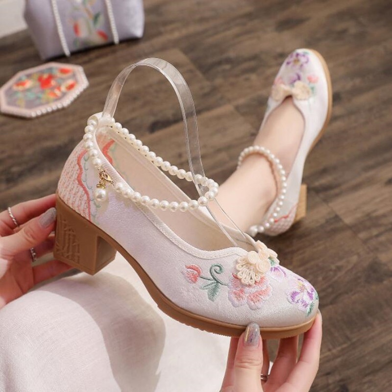 Women Vintage Pearls Ankle Str - مراجعة Pump Heel Block وسعره