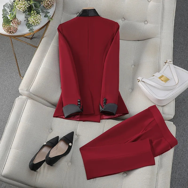 Elegant Red Black Women Pant S - مراجعة Women Formal Wear With Black Blazer وسعره