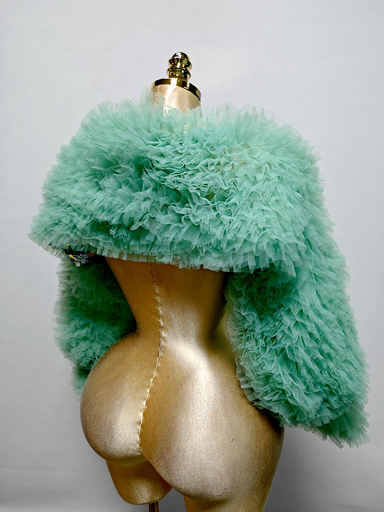 Green Ruffle Coat  Long Sleeve - مراجعة Women Formal Event Wear وسعره