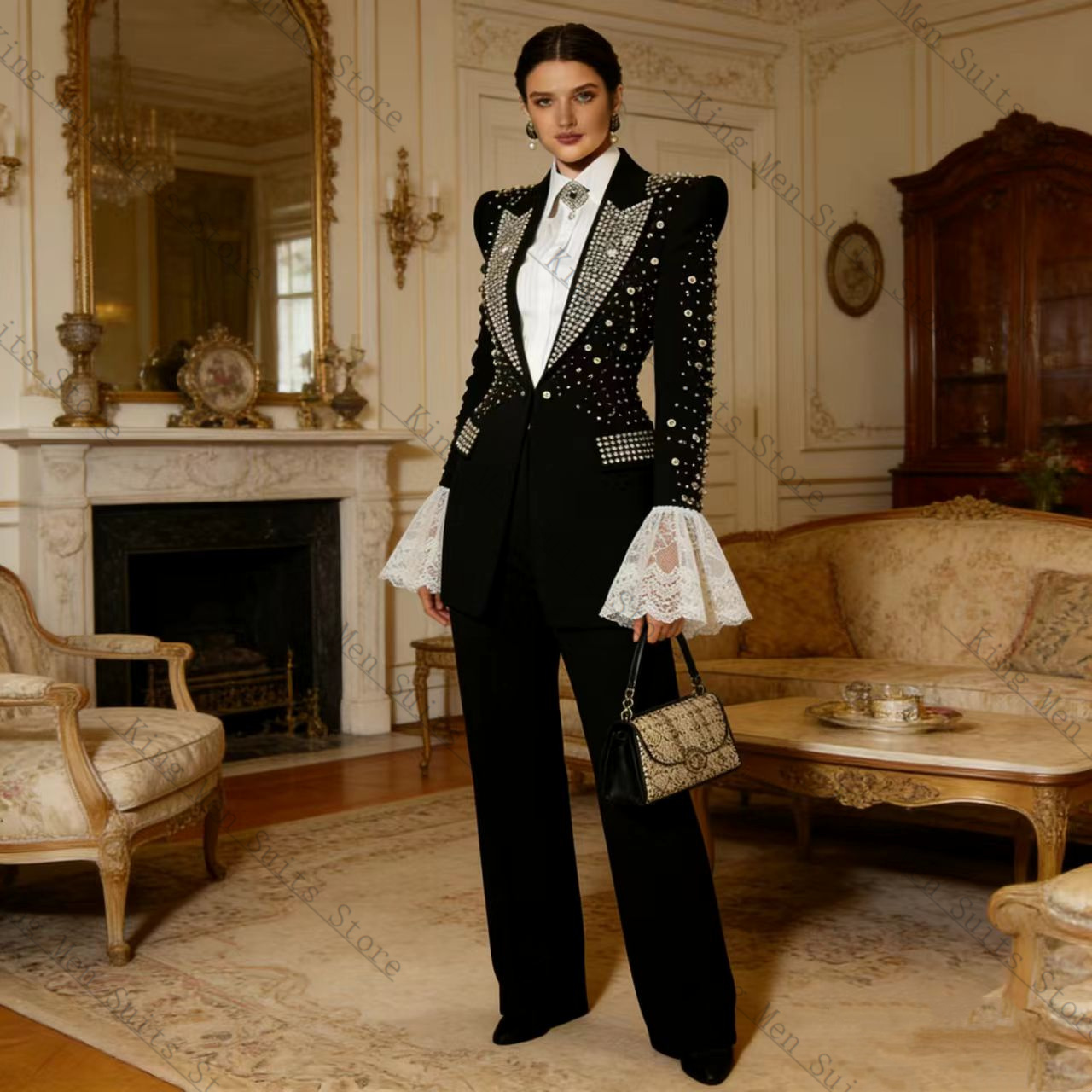 Crystals Black Women Suit Set  - مراجعة Women Formal Wear With Black Blazer وسعره