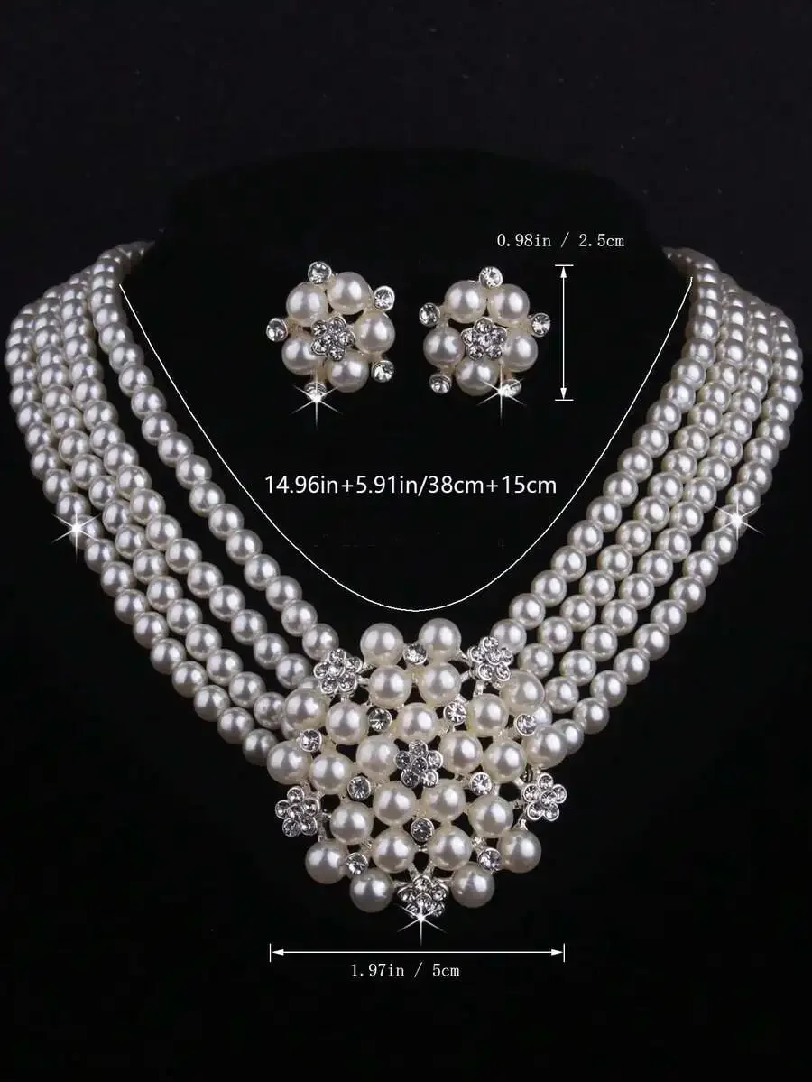 3 Pieces Faux Pearl Happiness  - مراجعة Pearl Necklace Set وسعره